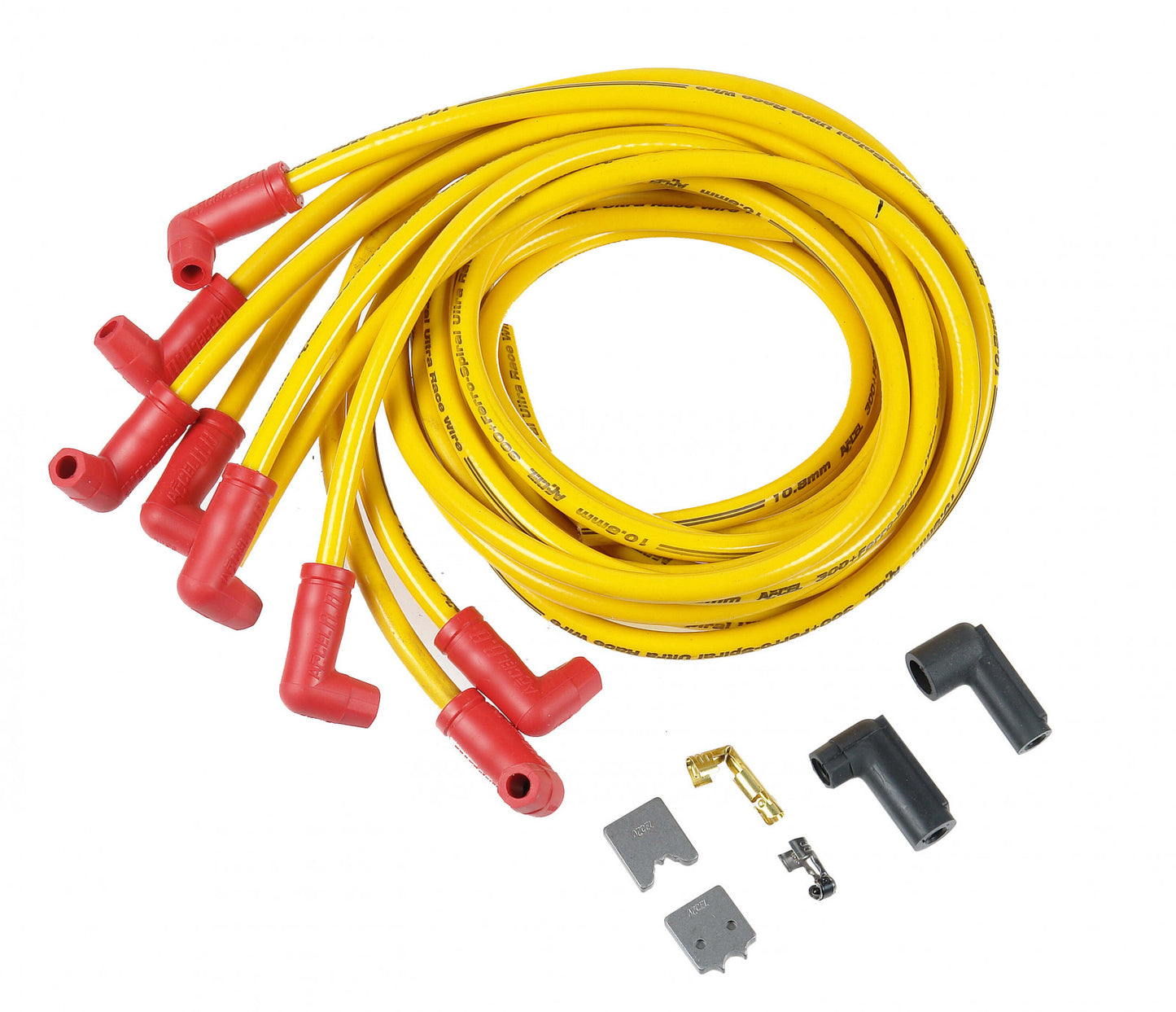 ACCEL Spark Plug Wire Set - 300 Ferro-Spiral - Universal Fit - 90 degree boots - 10.8mm - Yellow