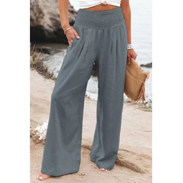 Cotton Linen Pockets Long Trousers