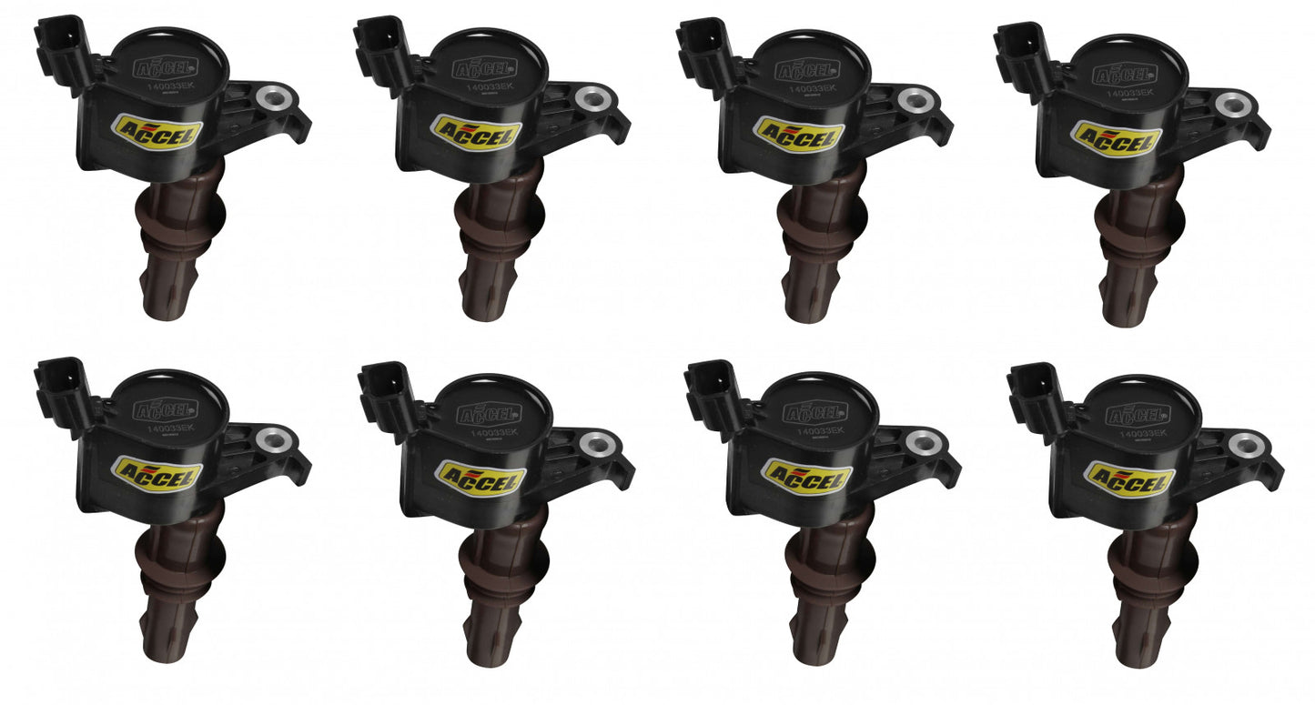 ACCEL Igntion Coil - Super Coil - 2008-2014 Ford 4.6L/5.4L/6.8L 3-valve engine, Black, 8-Pack