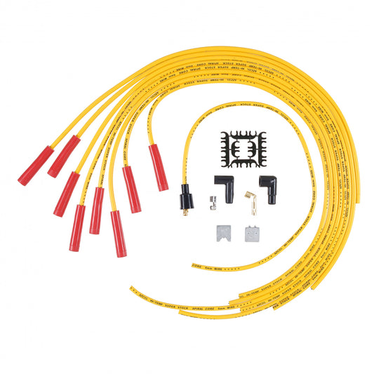 ACCEL SPARK PLUG WIRE SET - 8MM - UNIVERSAL - YELLOW WIRE WITH RED STRAIGHT BOOTS